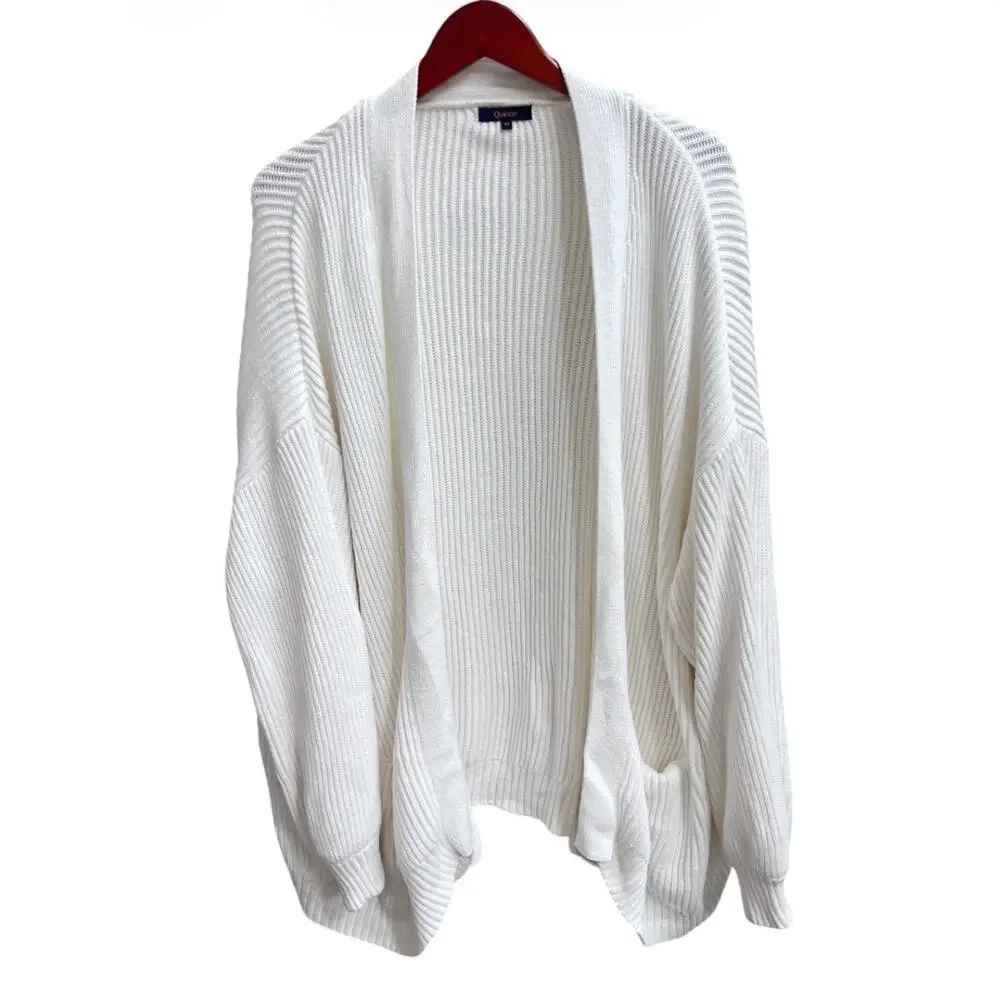 Quince Women Plus Sz 3X 100% Organic Cotton Oversized Open Cardigan Ivory Cream
